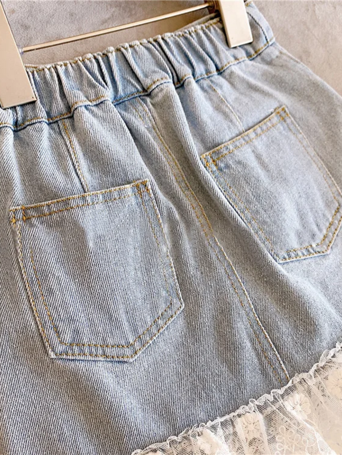 Off To Shop Lace Trim Denim Skirt Mia Belle Girls