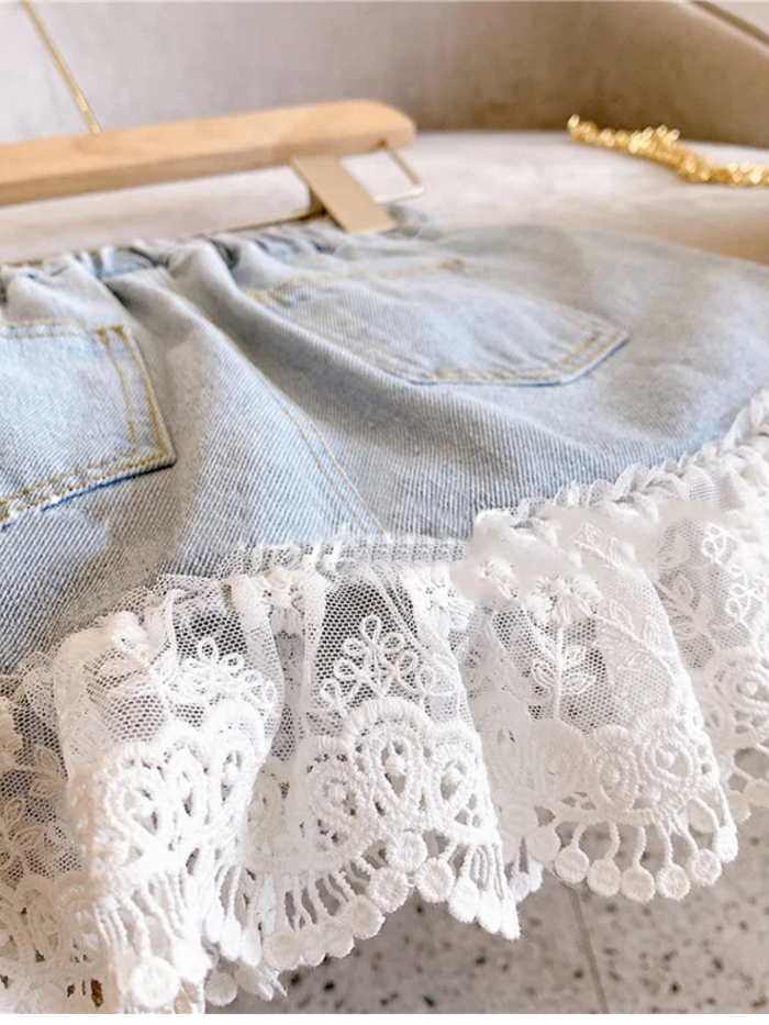 Off To Shop Lace Trim Denim Skirt Mia Belle Girls