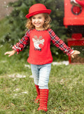 Cute Winter Tops | Girls Felt Reindeer Plaid Ruffle Cuff Raglan Top