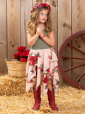 Olive Pretty Flowers Smocked Handkerchief Dress