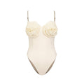 Olive Silk Swimsuit  - White