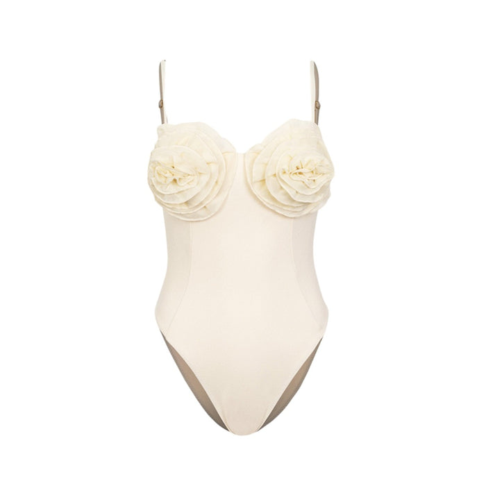 Olive Silk Swimsuit  - White