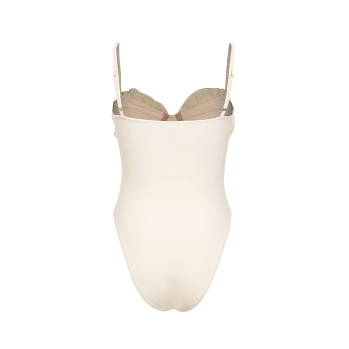 Olive Silk Swimsuit  - White
