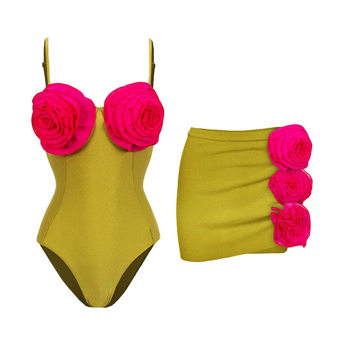 Olive Silk Swimsuit Set - Green