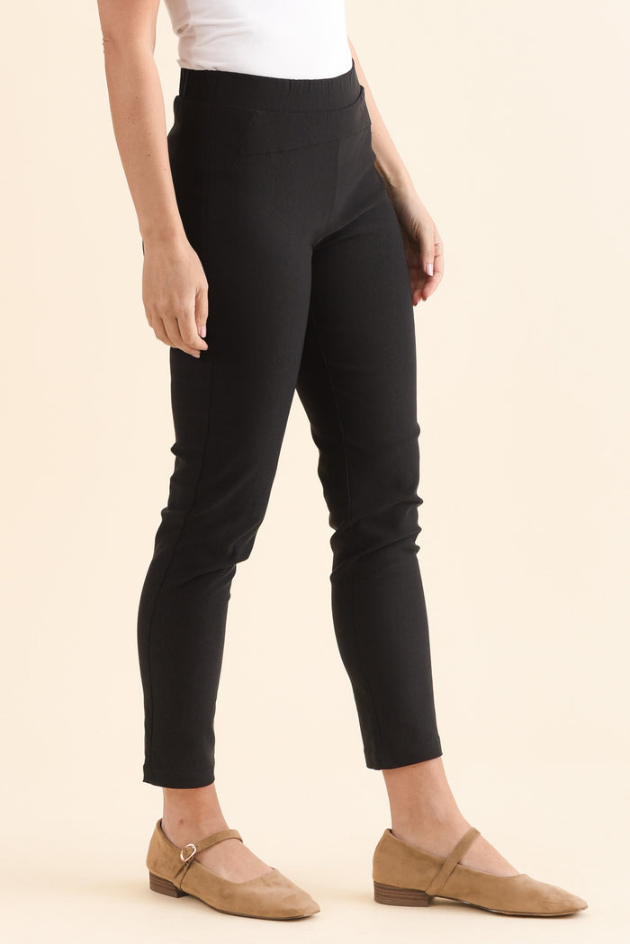 Olympia Black Straight 7/8 Pants,Side,Brunette model,alt text|model:MJ