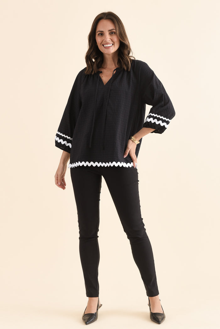 Olympia Black Straight Pants,Full Body,Brunette model,alt text|model:MJ