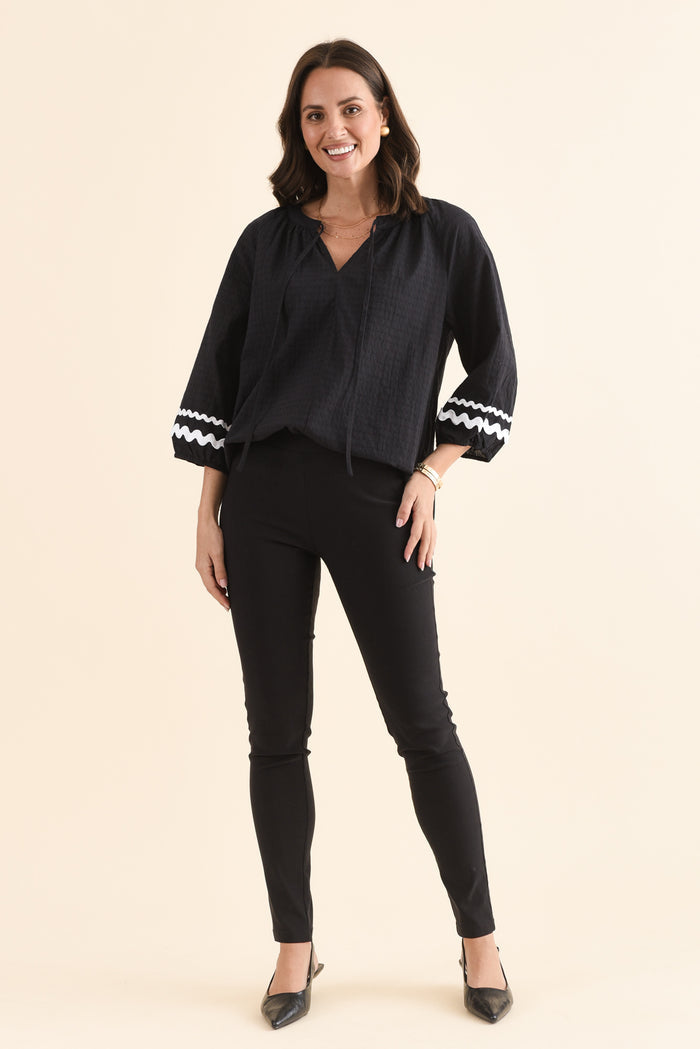 Olympia Black Straight Pants,Full Body,Brunette model,alt text|model:MJ