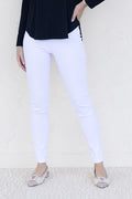 Olympia White Straight Pants,brunette model,Lifestyle