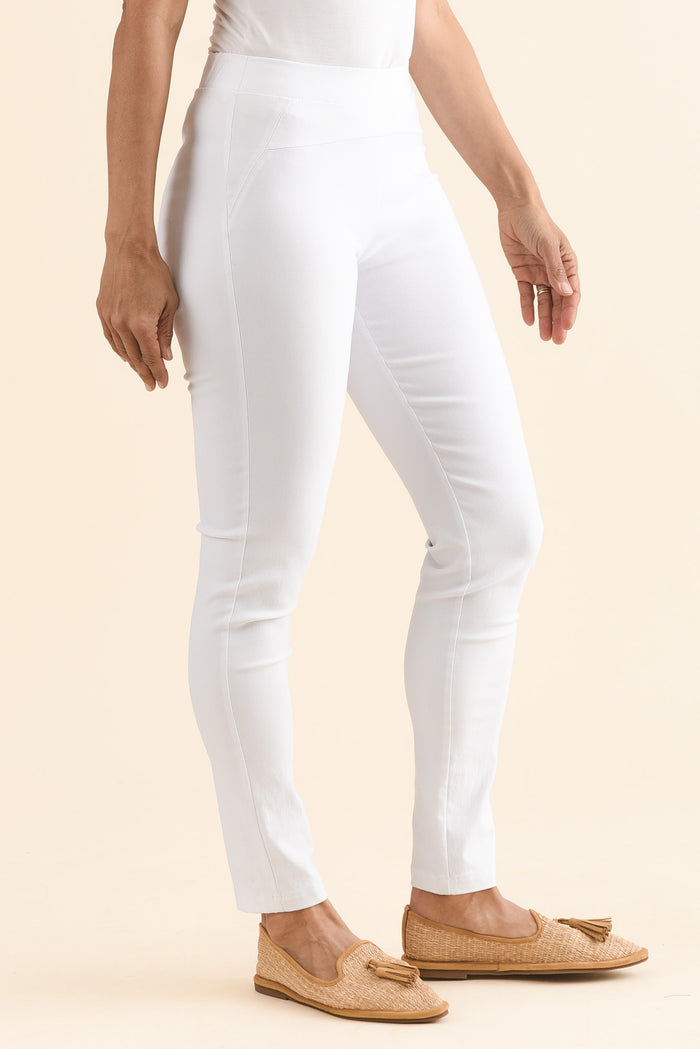 Olympia White Straight Pants,Side,Brunette model,alt text|model:Cara