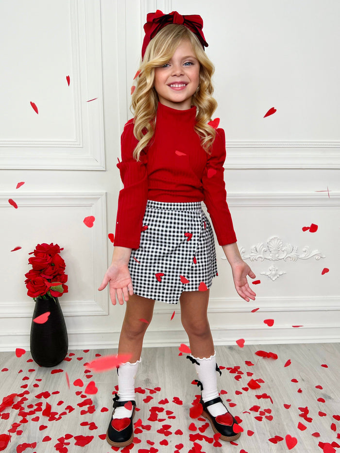 Only You Long Sleeve Top and Checkered Heart Skort Set Mia Belle Girls