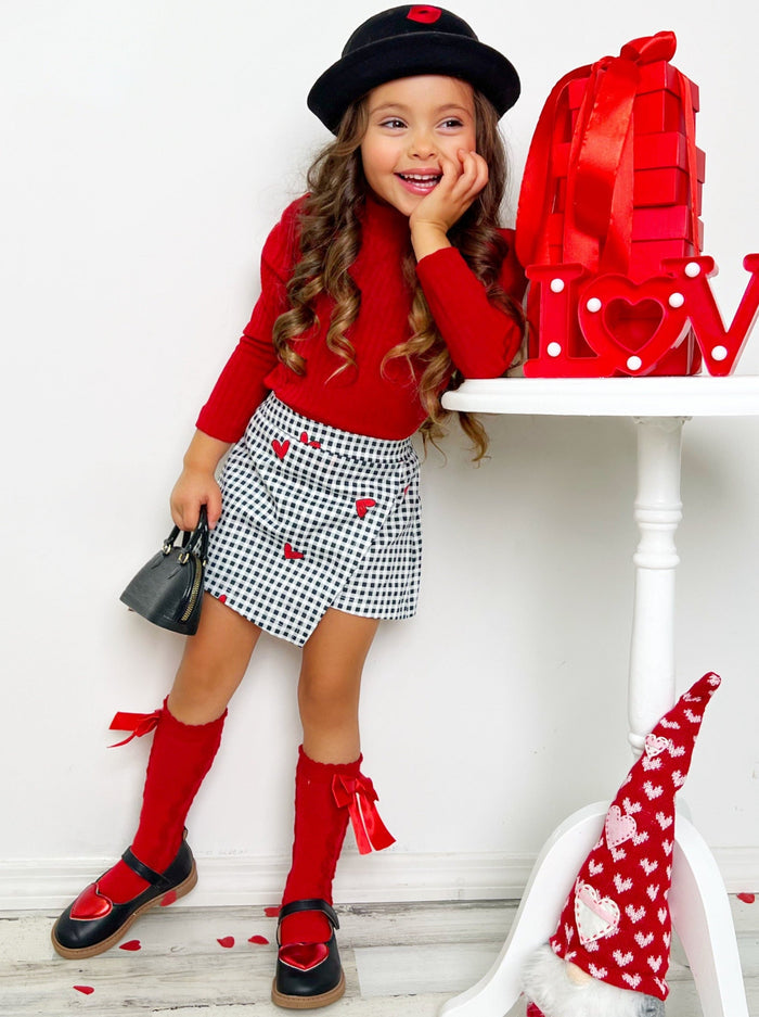 Only You Long Sleeve Top and Checkered Heart Skort Set Mia Belle Girls