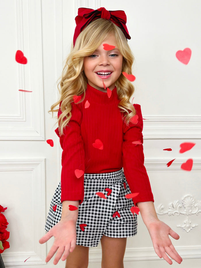 Only You Long Sleeve Top and Checkered Heart Skort Set Mia Belle Girls