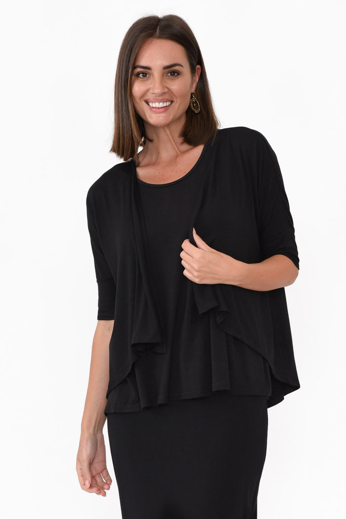Opal Black Bamboo Cardigan,Brunette model,alt text|model:MJ