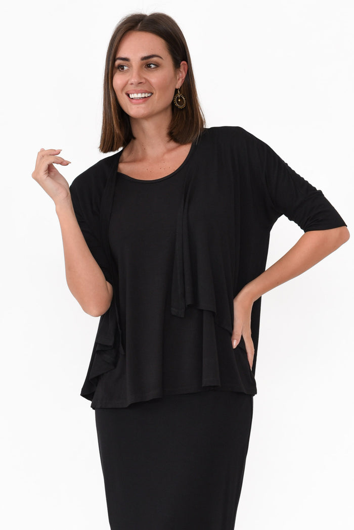 Opal Black Bamboo Cardigan,Brunette model,alt text|model:MJ