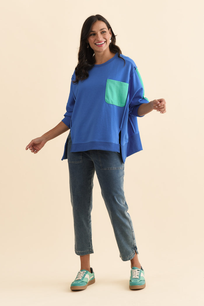Orbe Dark Blue Denim Drawstring Jeans,Brunette model,alt text|model:Brontie