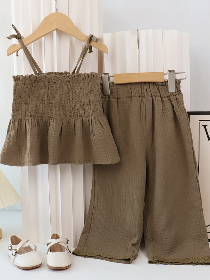 Organic Cotton Camisole Top & Lace-Trim Wide-Leg Pants Set