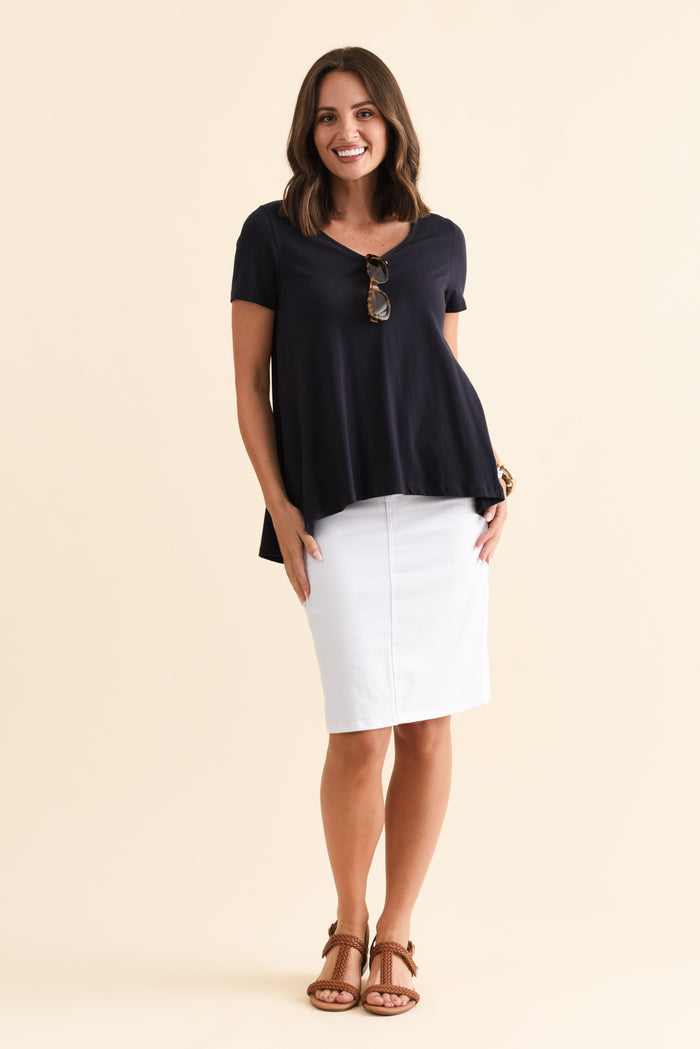 Palin White Zip Front Skirt,Brunette model,alt text|model:MJ