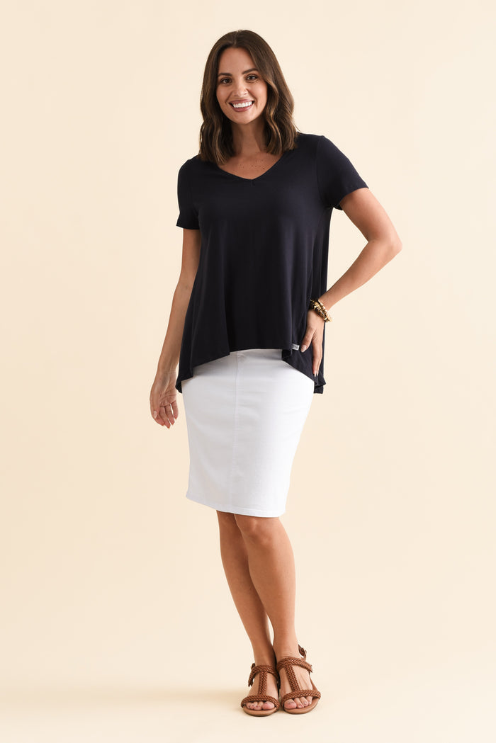 Palin White Zip Front Skirt,Brunette model,alt text|model:MJ