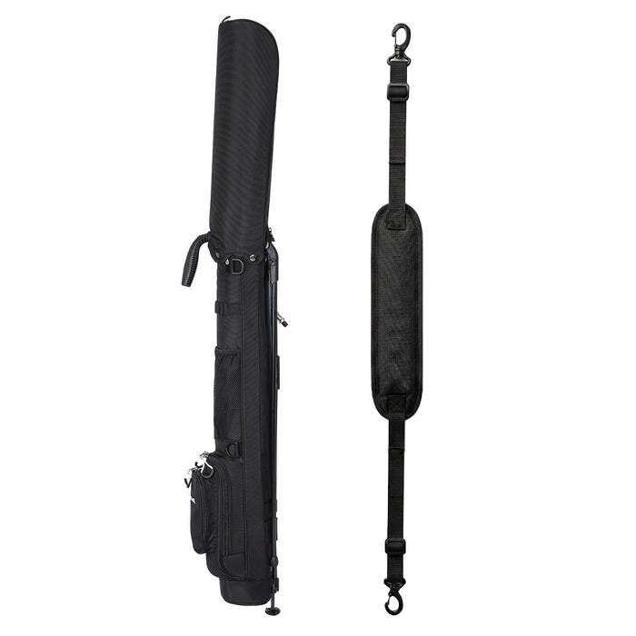 Mazel Golf black lightweight golf carry bag with dual strap system, minimalist Sunday golf stand bag for practice and quick rounds