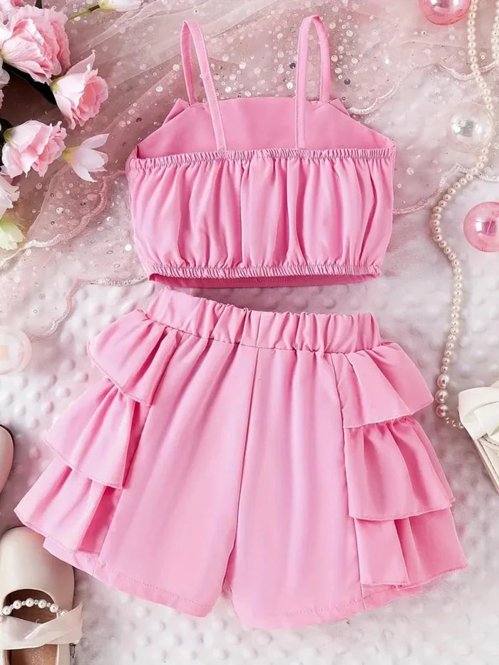 Pearl Bow Top and Ruffle Short Set