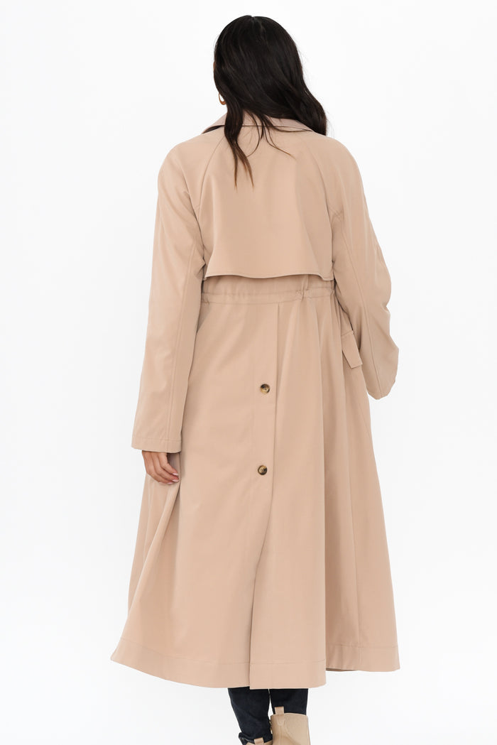 Parker Beige Tie Coat,Brunette model,alt text|model:Brontie