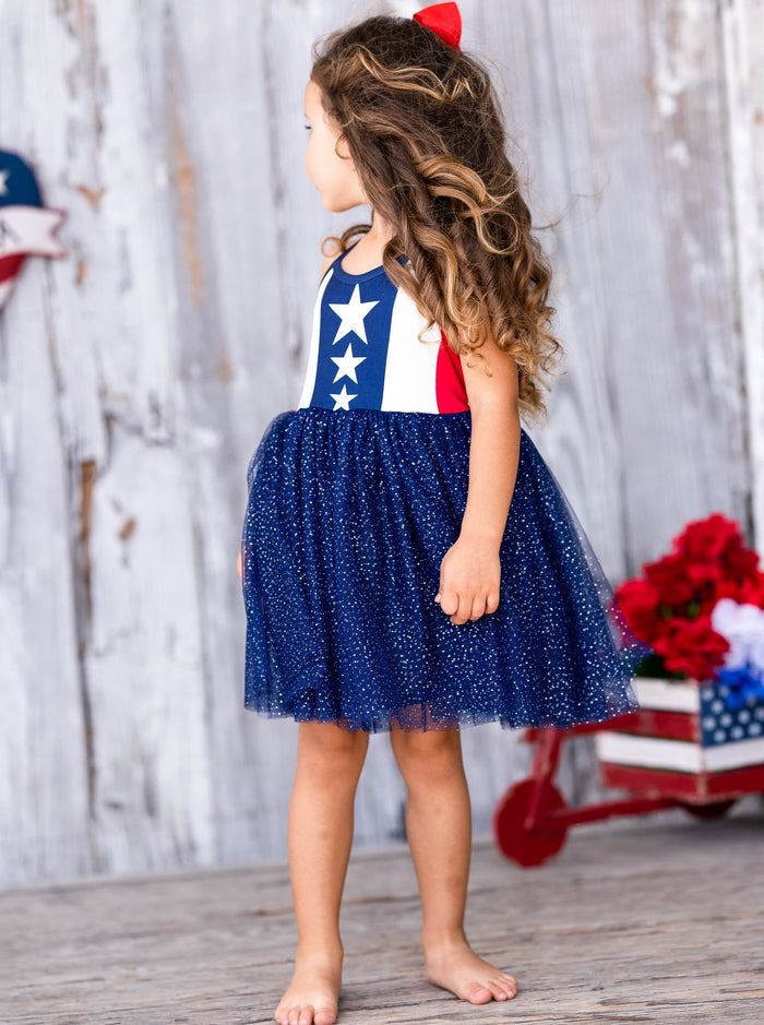 Mia Belle Girls Star Glitter Tulle Tutu Dress | 4th of July Dresses