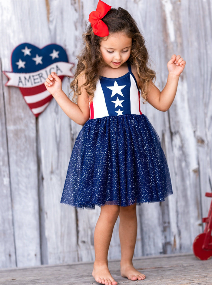 Mia Belle Girls Star Glitter Tulle Tutu Dress | 4th of July Dresses