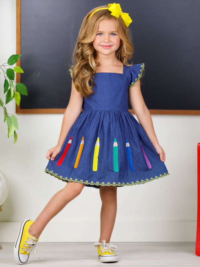 Pencil Me Pretty Embroidered Denim Dress