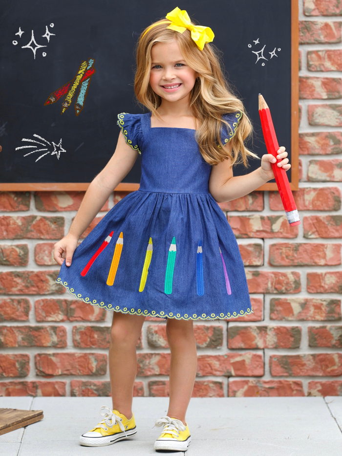 Pencil Me Pretty Embroidered Denim Dress