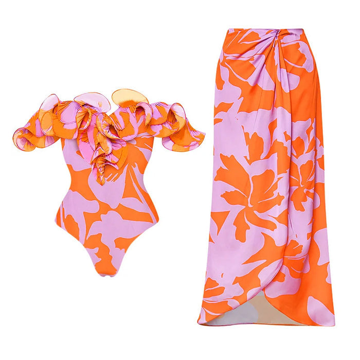 Petal Kiss Swimsuit Skirt Set - Pink