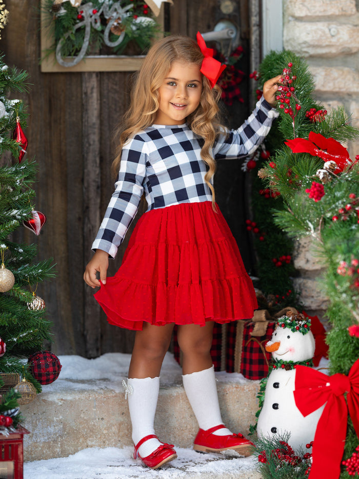 Cute Winter Dresses | Girls Plaid Swiss Dot Holiday Tutu Dress
