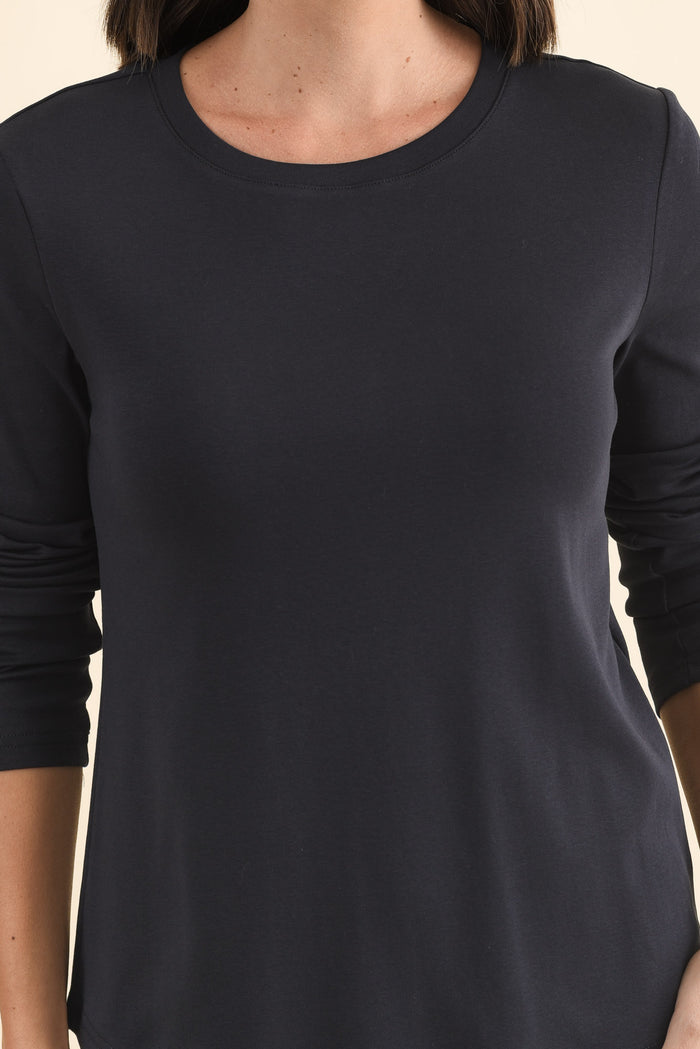 Porter Navy Cotton Long Sleeve Top,Brunette model,alt text|model:MJ