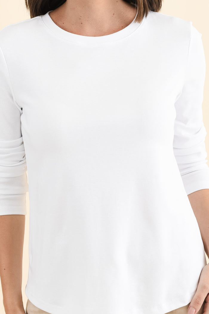 Porter White Cotton Long Sleeve Top,Brunette model,alt text|model:MJ