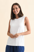 Positano White Tank,Brunette model,alt text|model:MJ