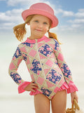 Girls Floral Patchwork One Piece Swimsuit | Mia Belle Girls Swimwear
