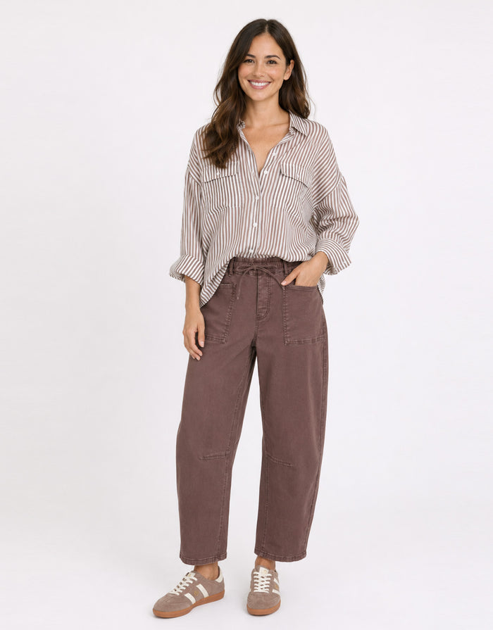 Preppy Pocket Front Shirt - Chocolate Stripe