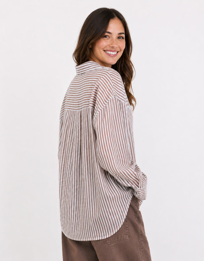Preppy Pocket Front Shirt - Chocolate Stripe