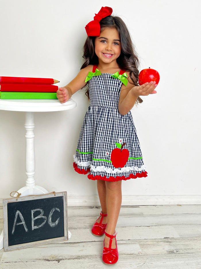 Mia Belle Girls Back To School Dresses | Apple Gingham Dress