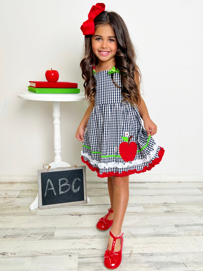 Mia Belle Girls Back To School Dresses | Apple Gingham Dress