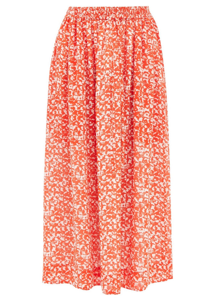 Printed Crepe Maxi Skirt (Mini Floral Orange Dot Com)