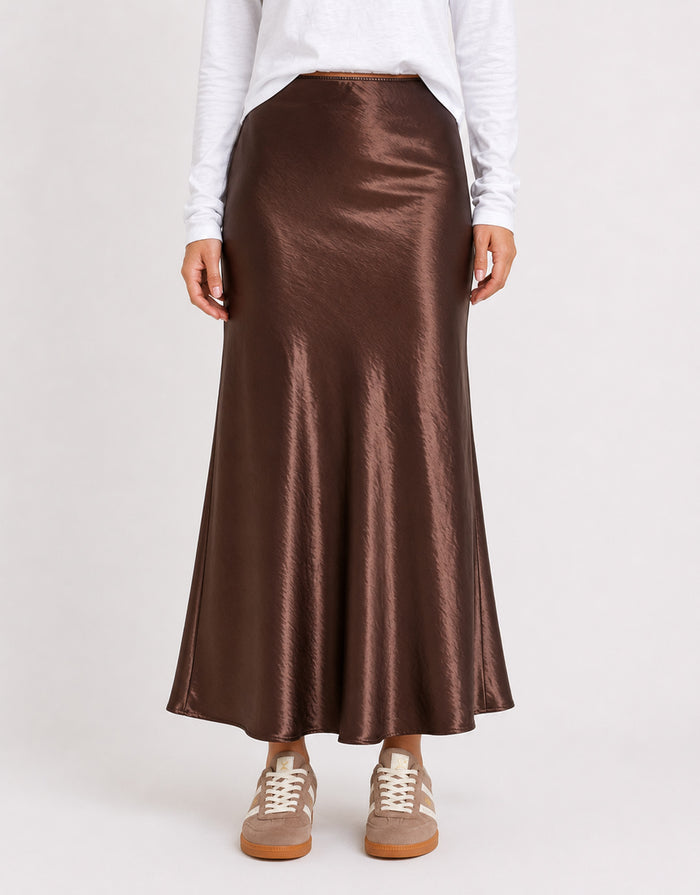 Prodigy Satin Bias Cut Maxi Skirt - Chocolate
