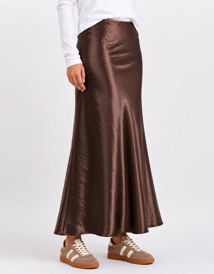 Prodigy Satin Bias Cut Maxi Skirt - Chocolate