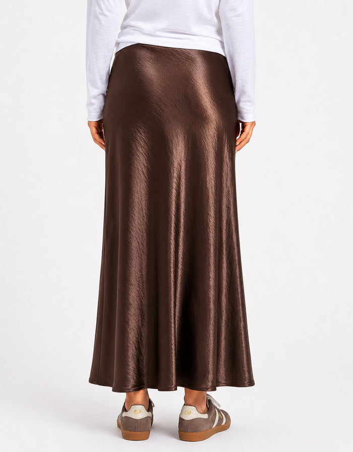 Prodigy Satin Bias Cut Maxi Skirt - Chocolate