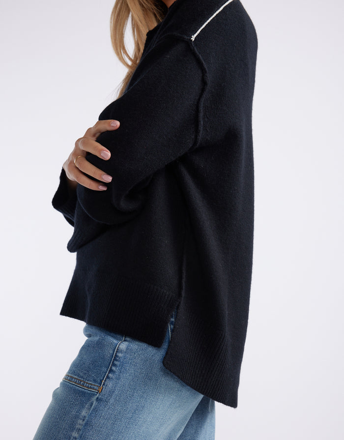 Provence Wool Cashmere Collared Knit - Black