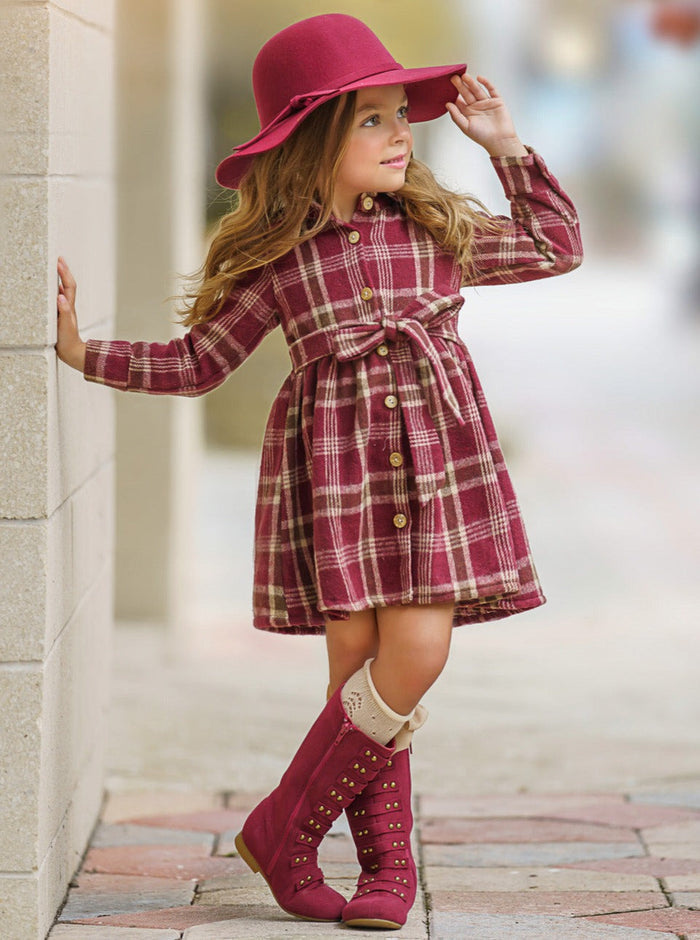 Pumpkin Harvest Burgundy Flannel Dress