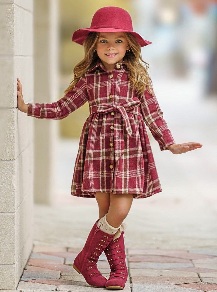 Pumpkin Harvest Burgundy Flannel Dress