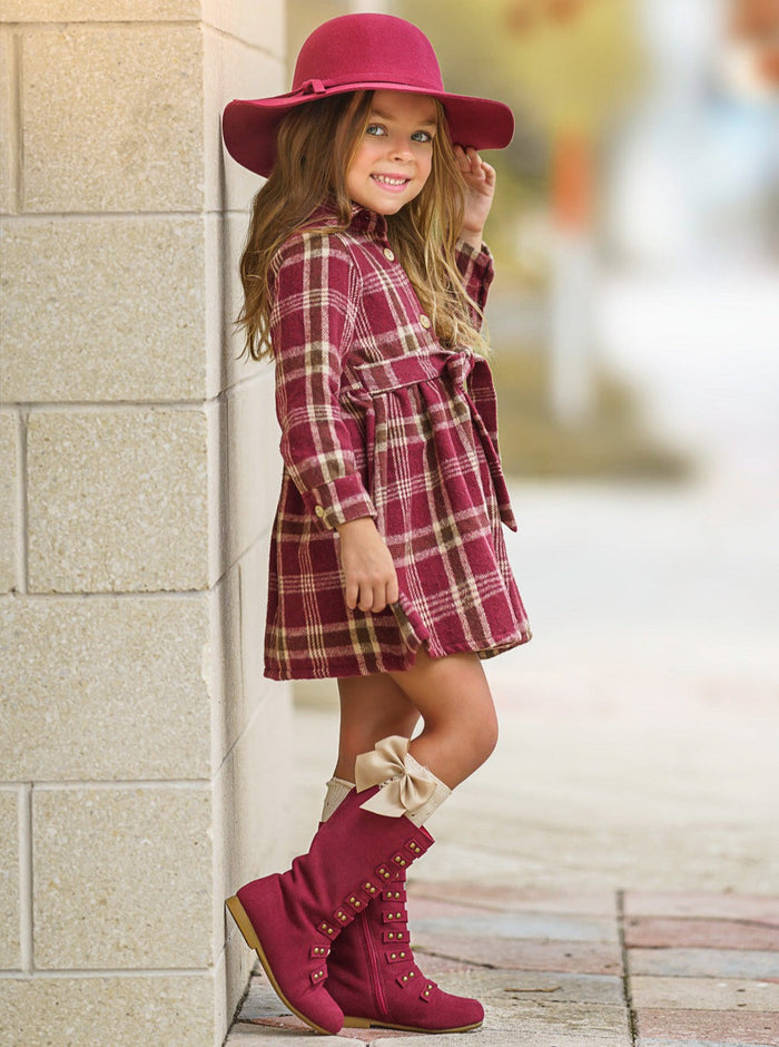 Pumpkin Harvest Burgundy Flannel Dress