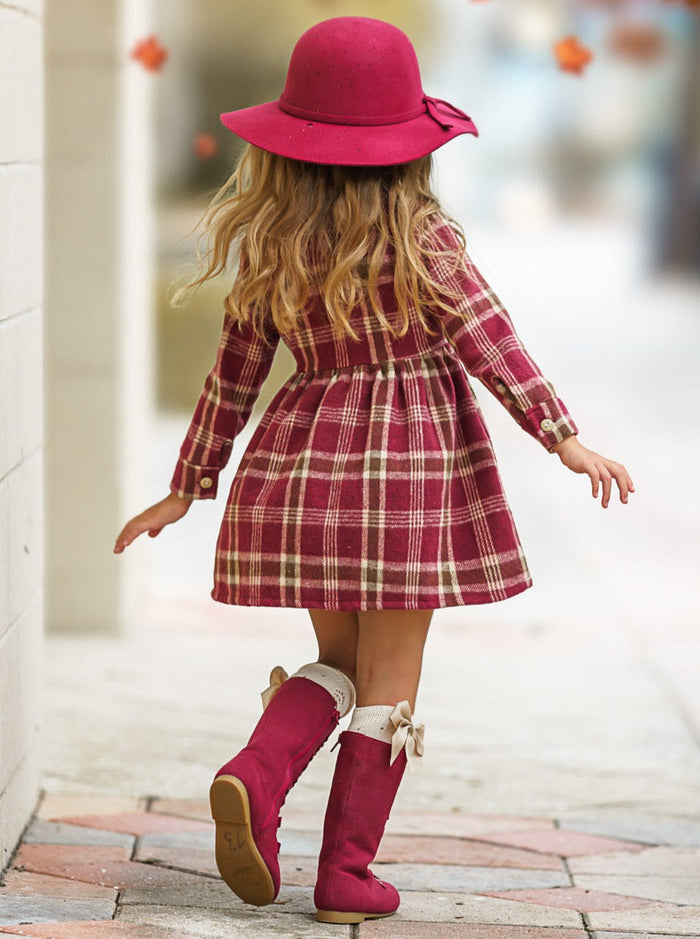 Pumpkin Harvest Burgundy Flannel Dress