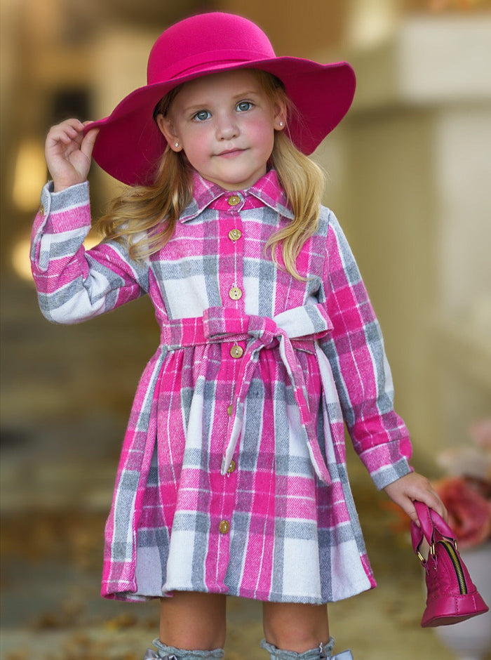 Mia Belle Girls Pink Flannel Belted Dress | Girls Fall Dresses