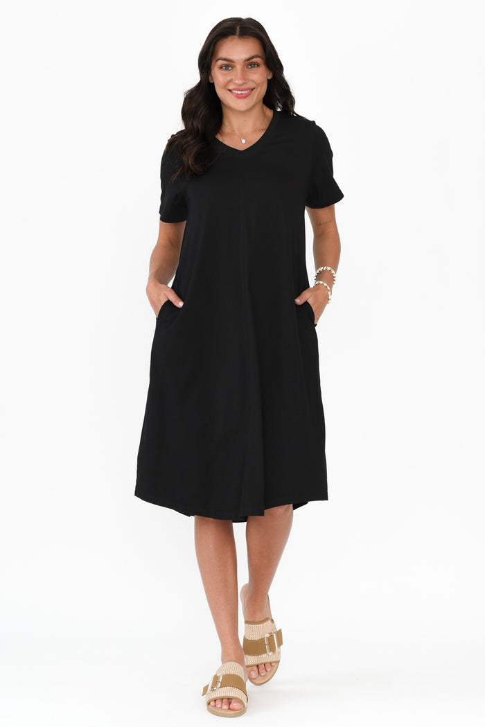 Quentin Black Cotton Tee Dress,Brunette model,alt text|model:Brontie